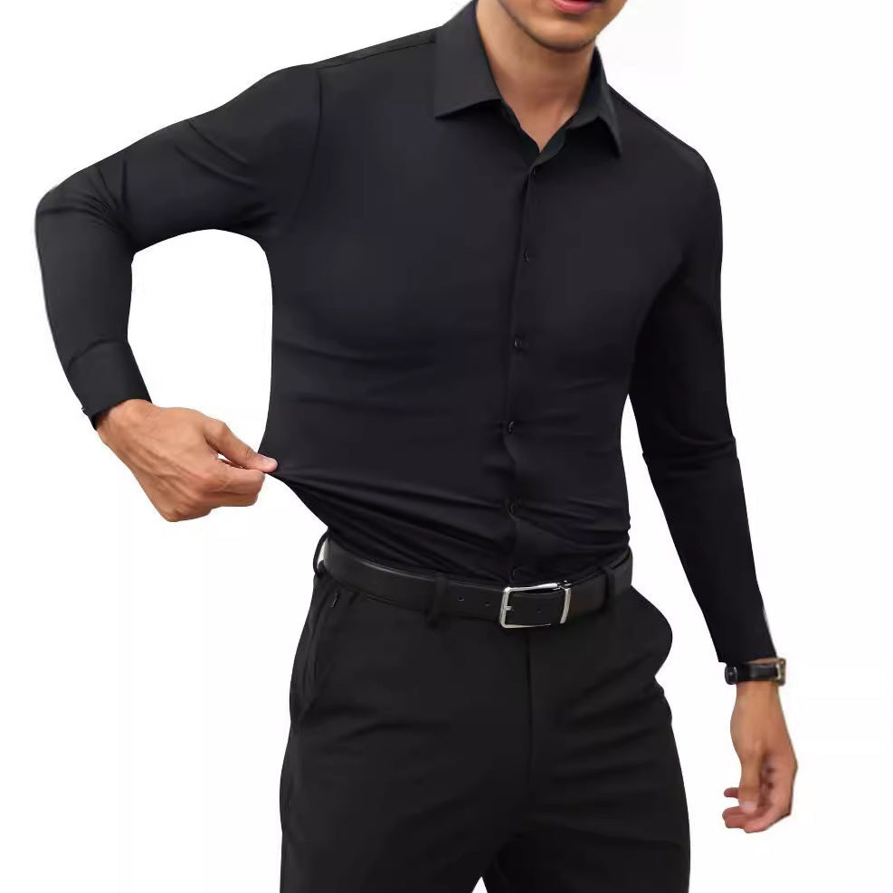 Full Elastic Force Shirt Men's Clothing Long Sleeve Shirt