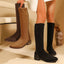 Soft Leather Simple Elegant Elastic Women's Autumn And Winter Flat High Boots
