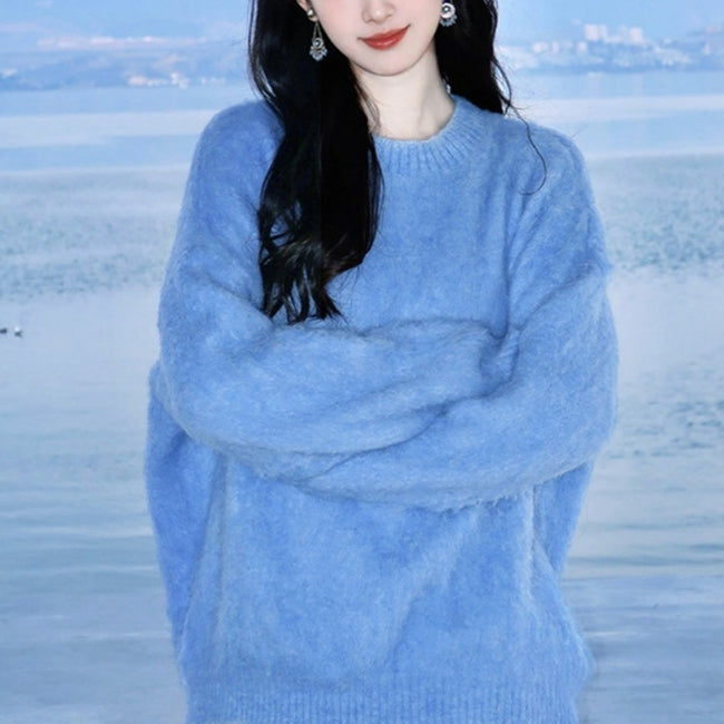 Loose And Lazy Style Klein Blue Furry Pullover Hover Image