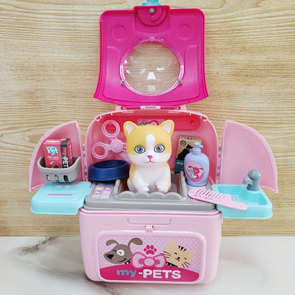 Simulated Pet Care Cat Kitten Grooming And Feeding Set Toy