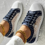 Floral Embroidered Polka Dot Print Sneakers