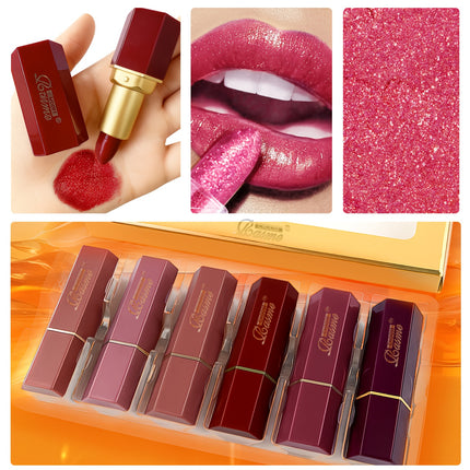 6 Piece Matte Lipstick Set Red Pink Shades Long Lasting