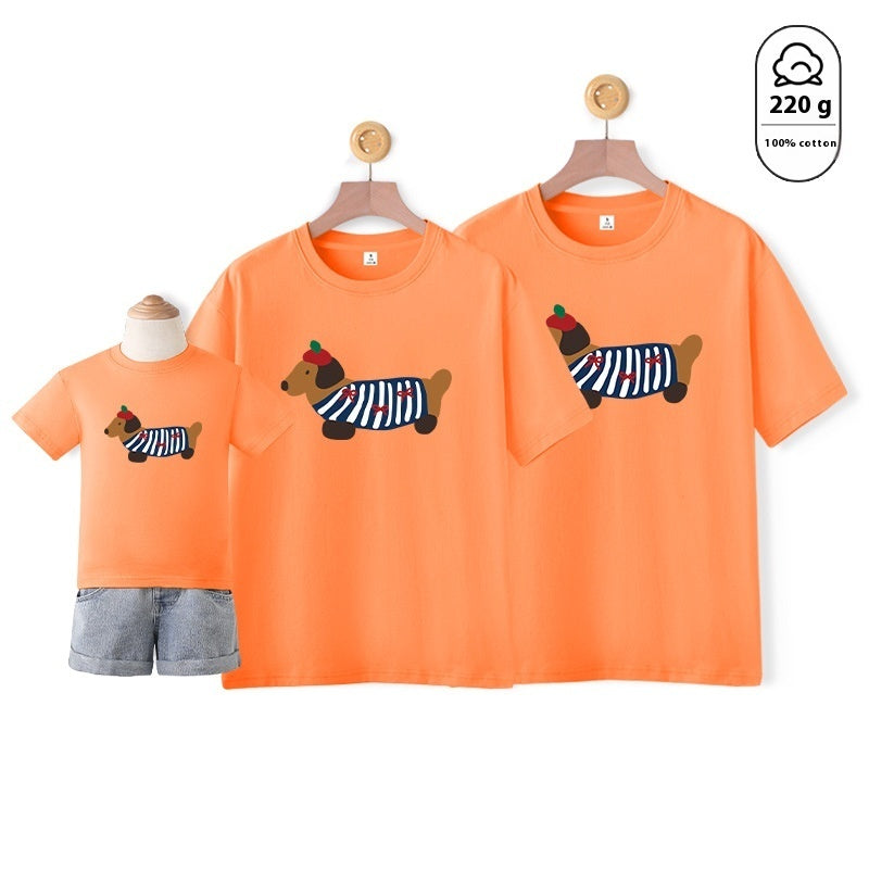 Dog Western Style Mother-daughter Matching Outfit Cotton Short Sleeve Contrast Color Korean Style