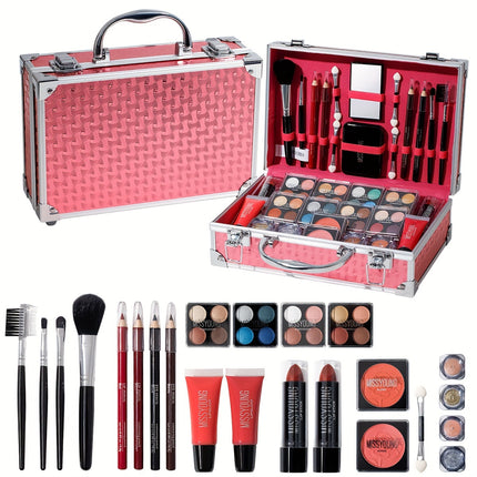 Pink Portable 25pc Makeup Kit With Lip Gloss Blush Travel