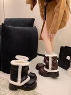 Women's Winter Faux Fur Lined Short Boots, Fashion Thick Bottom Ankle Booties With Warm Plush Trim For Casual Daily Wear