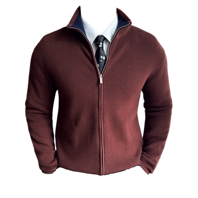 Autumn And Winter Thickening Men's Zipped Stand Collar Sweater Coat Main Image