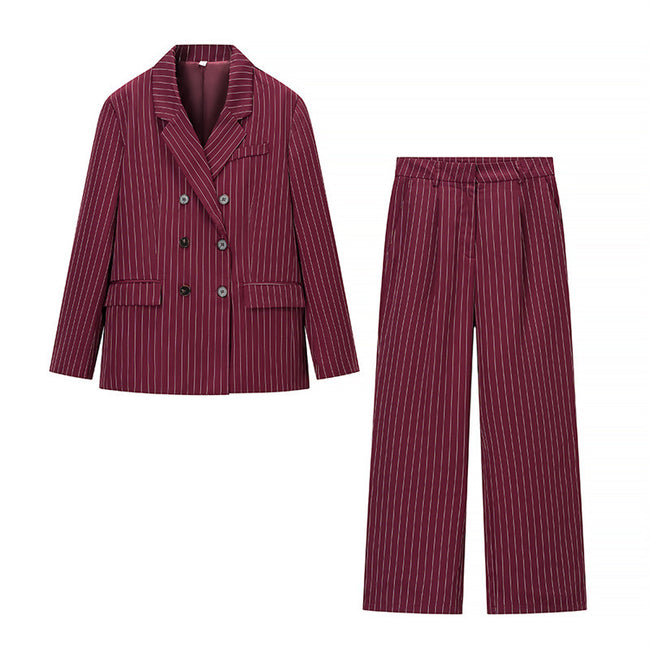 Female Casual Versatile Suit Jacket Casual Pants Striped Hover Image