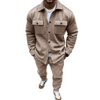 Men's Suede Solid Color Single-breasted Tooling Cardigan Two-piece Set