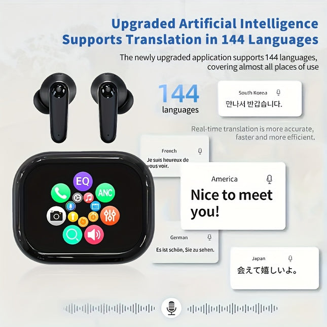 AI Translator Earbuds Touch Screen 144 Languages Travel