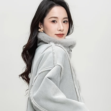 Womens Winter Jacket Light Blue Motorcycle Coat Stand Collar