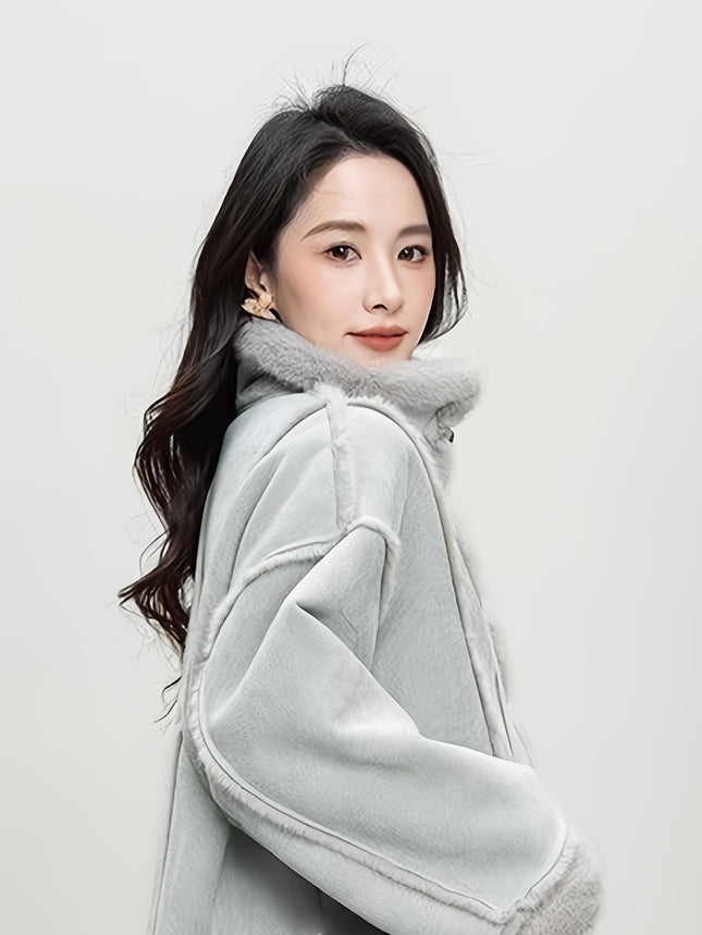 Womens Winter Jacket Light Blue Motorcycle Coat Stand Collar