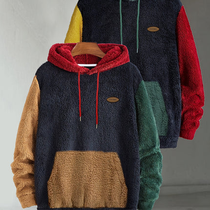 Mens Plush Hooded Sweatshirts Two Pack Double Sided Fleece