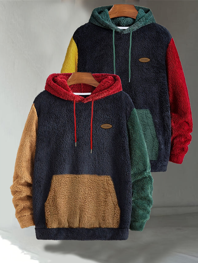 Mens Plush Hooded Sweatshirts Two Pack Double Sided Fleece