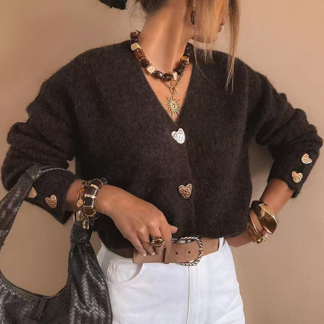 Loose Metal Buckle Sweater Cardigan Coat Women Hover Image