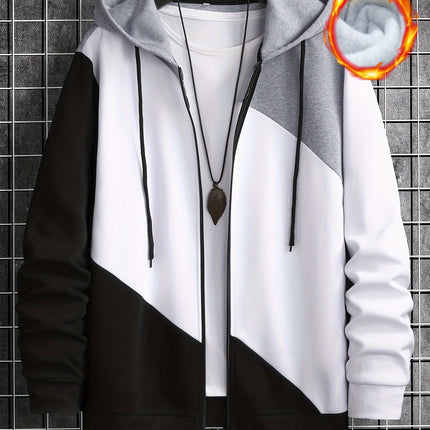 Men's Stylish Zip Front Hoodie With Pockets Color Block