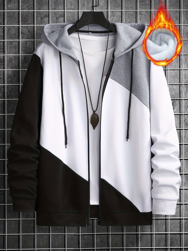 Men's Stylish Zip Front Hoodie With Pockets Color Block