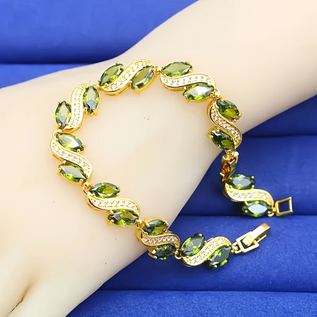 Olive Green 18K Gold Plated Bracelet Cubic Zirconia Vintage