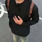 Black American Henry Collar Long-sleeved Men's Top