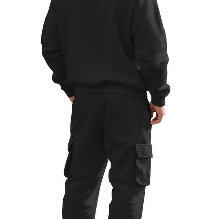 Mens Black Hooded Zip Up Sweatshirt And Joggers Set Pockets