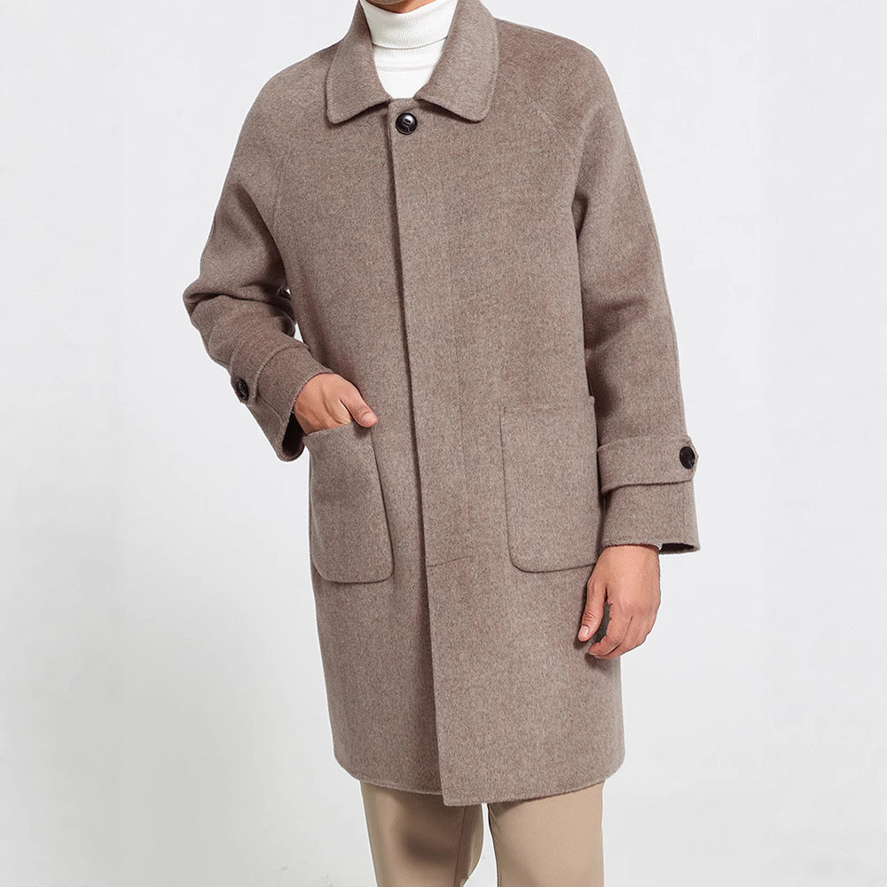 Wool Reversible Woolen Coat Men's Mid-length Single-breasted Baggy Coat