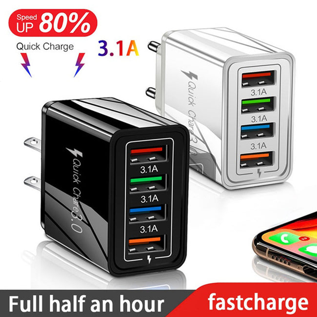 USB Charger Quick Charge 3.0 4 Phone Adapter For Tablet Portable Wall Mobile Charger Fast Charger Hover Image