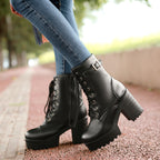 Large Size Thick Heel High Heel PU Martin Boots