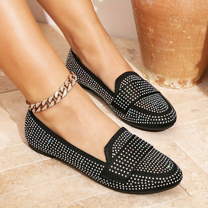 Womens Sparkling Rhinestone Slip On Flats Round Toe