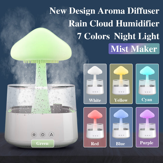 2-in-1 Desk Humidifier Rain Cloud Aromatherapy Essential Oil Zen Diffuser & Raining Cloud Night Light Mushroom Lamp Hover Image