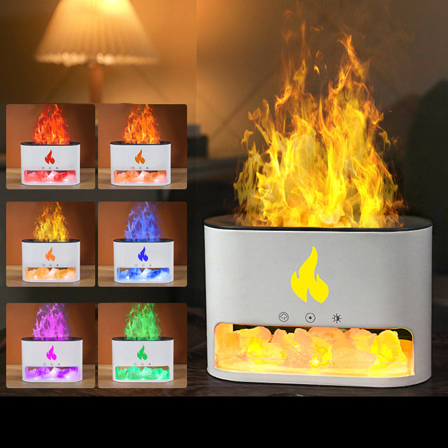 New Flame Humidifier Aromatherapy Machine Crystal Salt Stone Colorful Atmosphere Lamp Flame 3d Simulation Flame Humidifier Household Essential Main Image