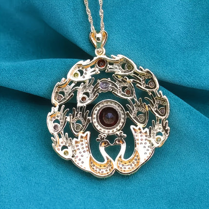 Elegant 18K Gold Plated Zirconia Pendant Necklace Multicolor