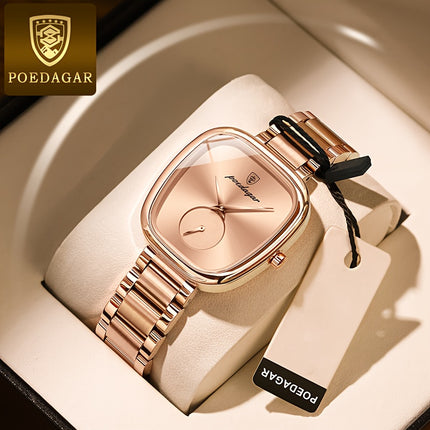 POEDAGAR 2024 Women's Quartz Watch Rose Gold Case Date IPX7