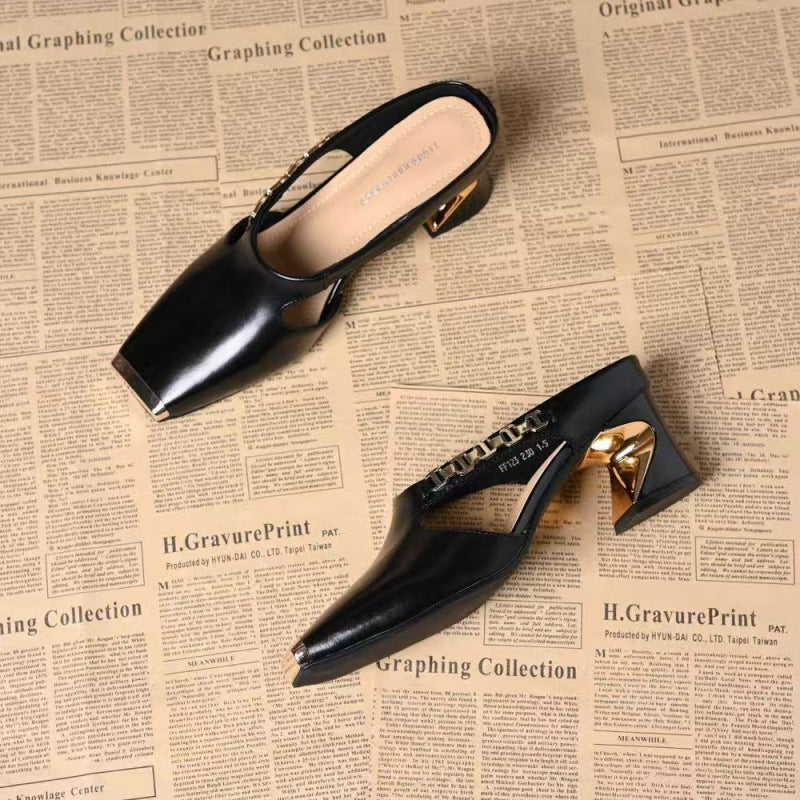 Metal Tilta French Retro Summer Square Toe Sandals