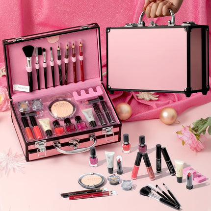 Pink Travel Makeup Set With Premium Case Iridescent Palette