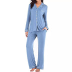 Women's Solid Color Casual Pocket Cardigan Button Long-sleeve Suit