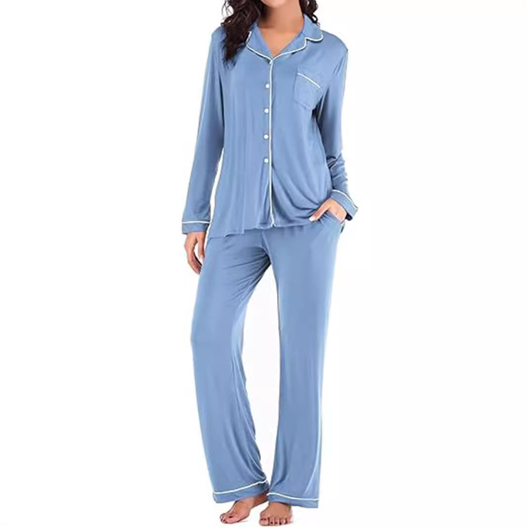 Women's Solid Color Casual Pocket Cardigan Button Long-sleeve Suit