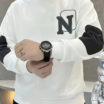 Men Stylish Crew Neck Sweatshirt Embroidered NY Beige