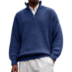 Fashion Men's Sweater Casual Long Sleeve Half Zipped Stand Collar Polo Shirt