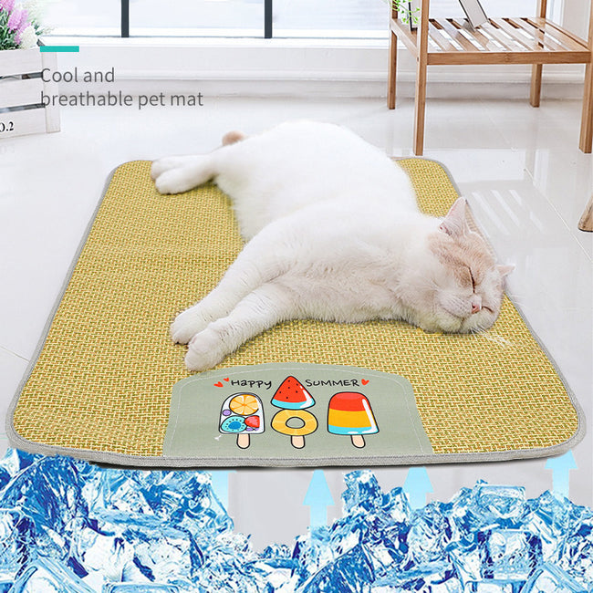 Pet Mat Ice Cool Grass Mat Dog's Nest Tengzhu Cooling Summer Pet's Nest Cat Sleeping Mat Anti Scratch Dog Bed Anti Moisture Dogs Cats Supplies Summer Pet Products Hover Image