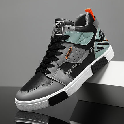 Mens High Top Casual Sneakers Anti Skid Lace Up PU