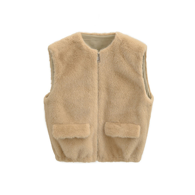Women's Faux Fur Zipper Waistcoat Hover Image