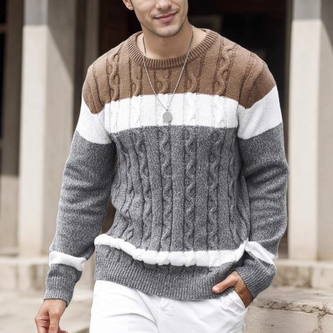 Men's Color-block Crew Neck Sweater European And American Pullover Multicolor Main Image