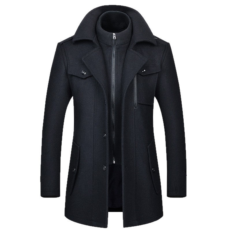 Men's Woolen Coat Fashion Double Collar Cold-resistant