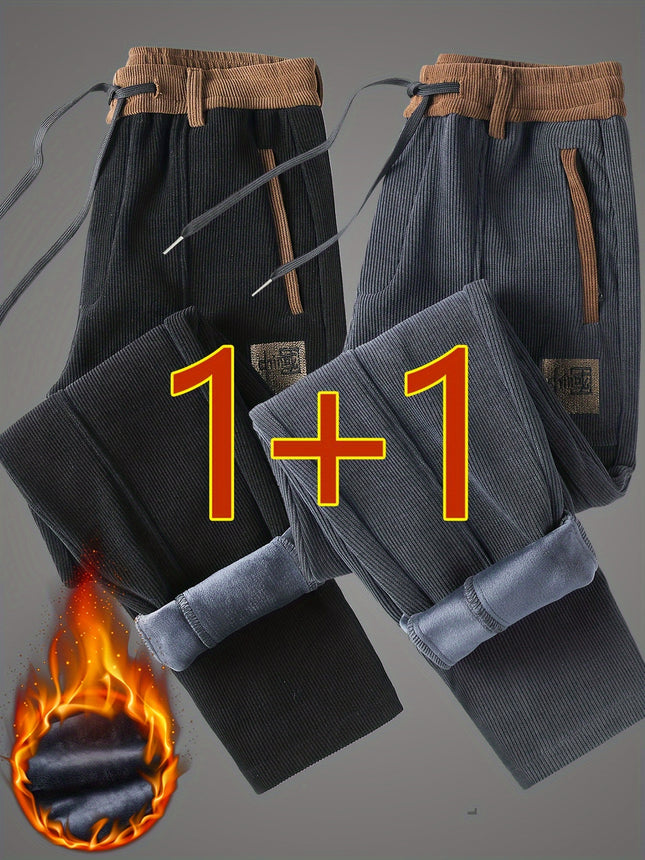 Two Pack Mens Sports Straight Casual Pants With Velvet