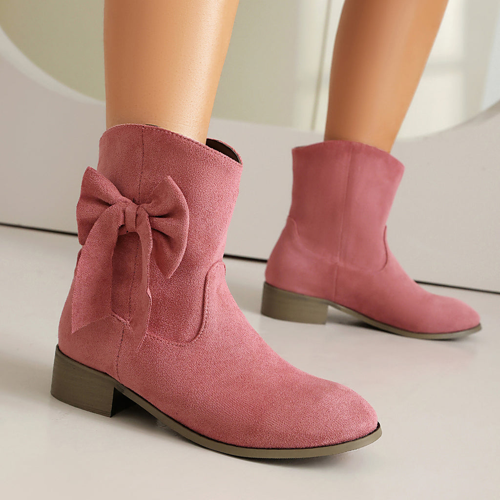 Low Heel Suede Large Size Sweet Bow Casual Boots