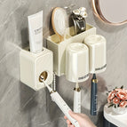 Toothbrush Holder with 2 Compartments and Toothpaste Squeezer - Creamy White
