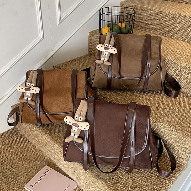 British Retro Suede Briefcase Women's Fashion Large Capacity