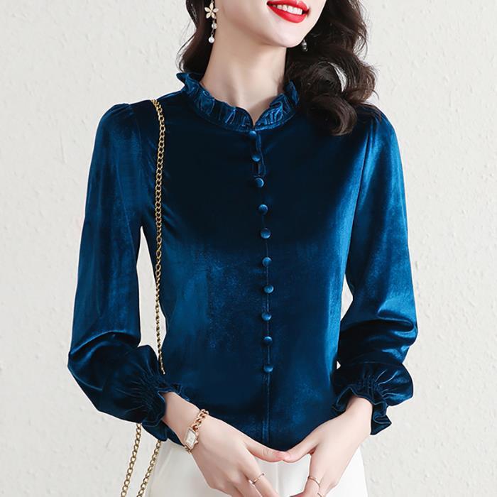 Gold Velvet Middle-aged Mom Top Western Style Slimming Women's Base Shirt