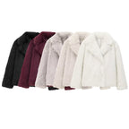 Women's Solid Color Fashionable Temperament Lapel Faux Fur Jacket
