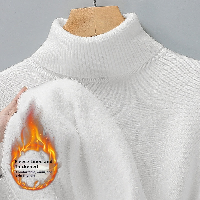 Men's Versatile Knitted Turtleneck Solid Color With Fur Sweater