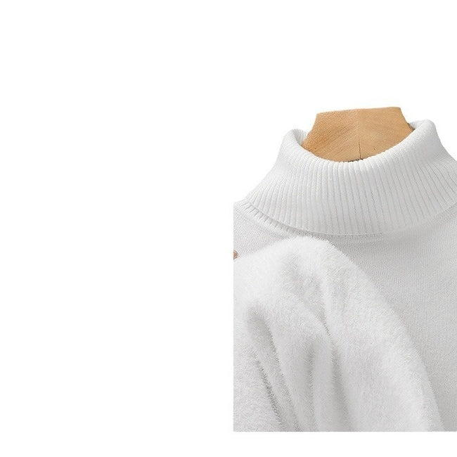 Men's Versatile Knitted Turtleneck Solid Color With Fur Sweater Main Image
